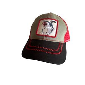 Lucky 7 USA Shark Embroidered Red & Black Trucker Hat Adjustable